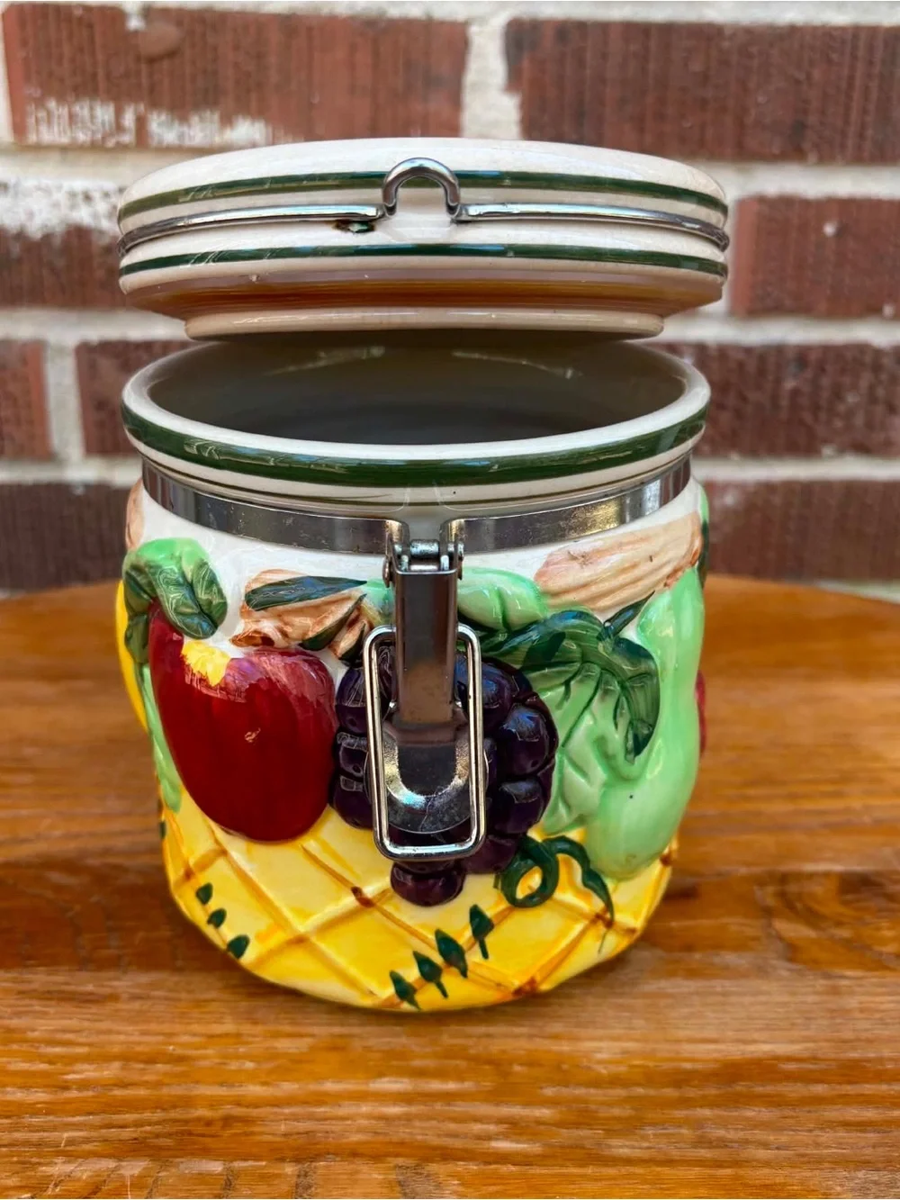 Vintage Fruit Hand painted Ceramic Canister Jar Country Cottage Decor 6 in tall
